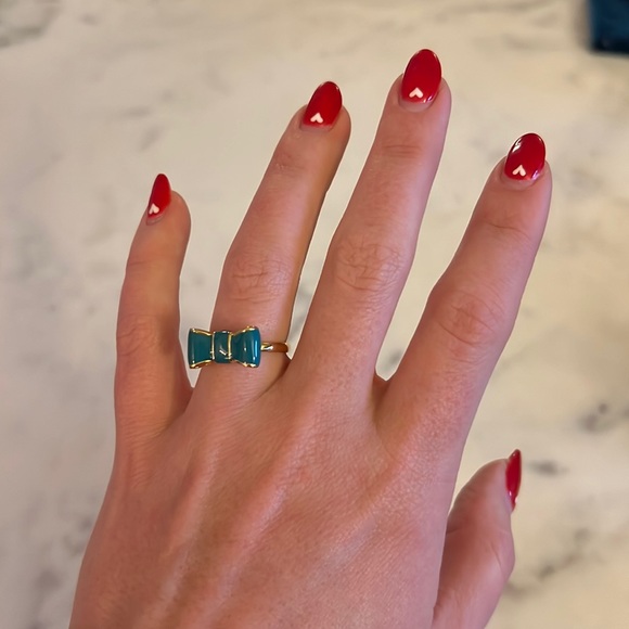 kate spade Jewelry Kate Spade Gold Turquoise Enamel Bow Ring Size 7